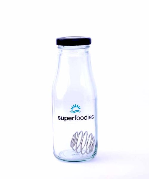 Superfoodies Glass Shaker Bottle with Stainless Steel Shaker Ball