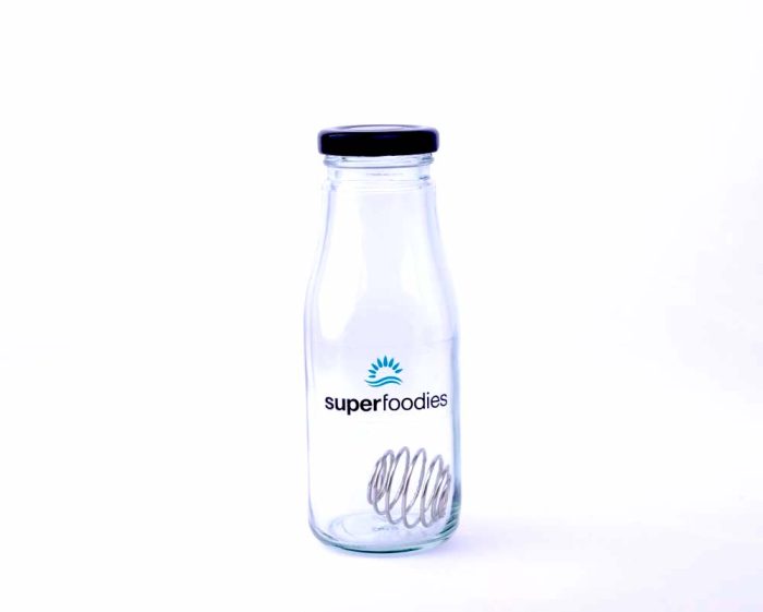 Superfoodies Glass Shaker Bottle with Stainless Steel Shaker Ball