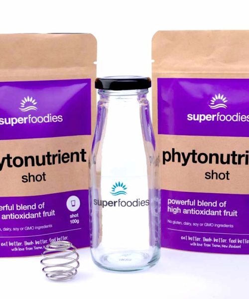 Phytonutrient Shot and Shaker Pack Superfoodies Glass Shaker Bottle with Stainless Steel Shaker Ball