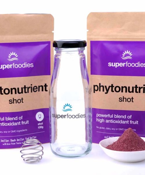 Phytonutrient Shot and Shaker Pack Superfoodies Glass Shaker Bottle with Stainless Steel Shaker Ball