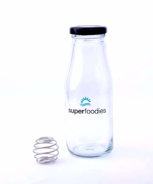 Superfoodies Glass Shaker Bottle with Stainless Steel Shaker Ball