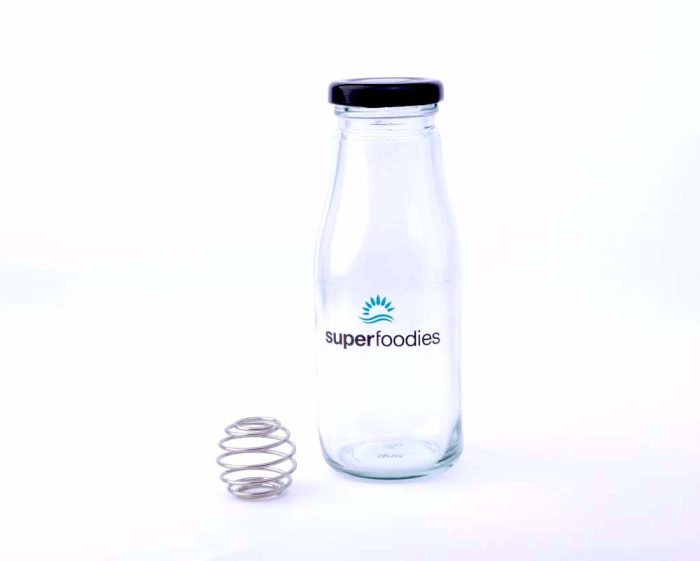 Superfoodies Glass Shaker Bottle with Stainless Steel Shaker Ball