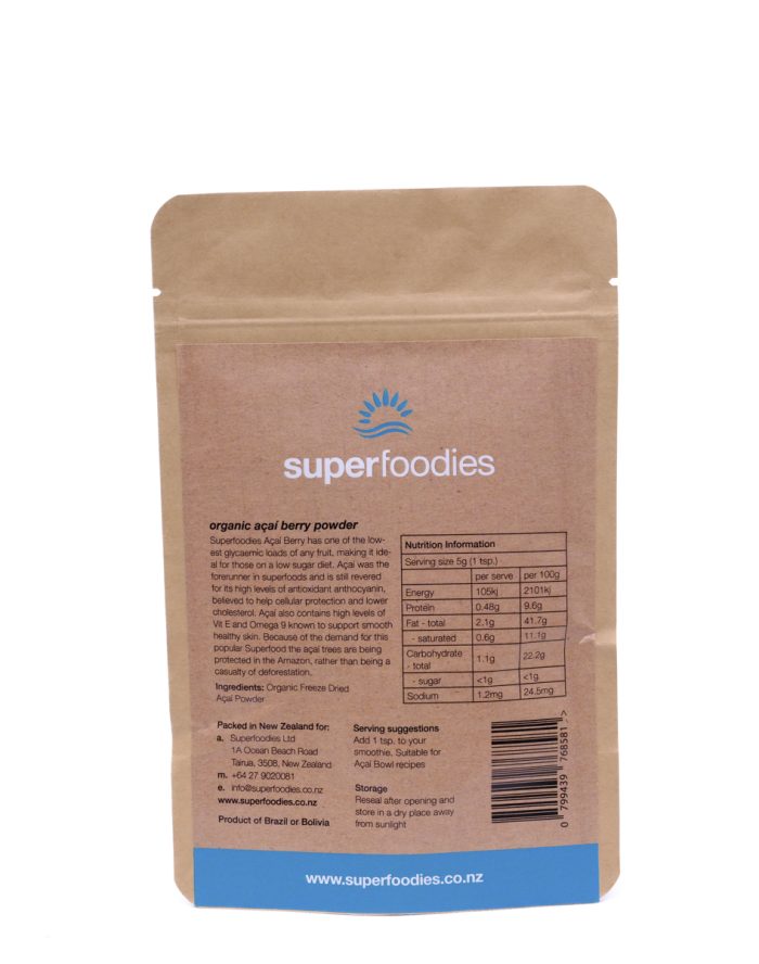 Organic Freeze Dried Acai Berry Powder - source of antioxidants anthocyanins